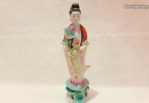 Guanine Escultura em Porcelana Chinesa Pintura Mão