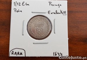 Moeda 1/12 Ecu Fran�a 1644 - Excelente!