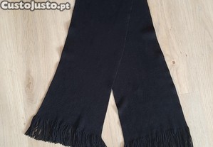 Cachecol Preto Franjas Lã