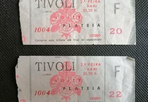 2 Bilhetes já antigos de 1985 do Cinema Tivoli