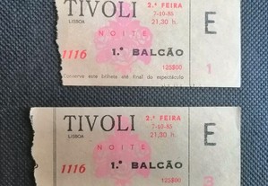 2 Bilhetes já antigos do Cinema TIVOLI do ano de 1985