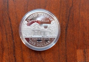 Moeda 1 Dólar USA "Monticello" , 1/2 Onça Prata Proof
