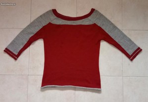 Blusa S/M - 3/4, vermelha e cinzenta "como estado"