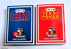 Baralhos de Cartas Modiano Poker 100% Plástico Azul ou Vermelho