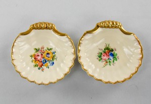 Conjunto de 2 conchas Porcelana Artibus flores e dourado