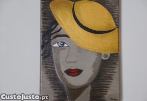 Tela Decorativa Mulher com Chapéu