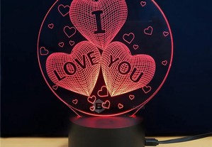 Lâmpada LED 3D "I Love You"