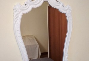 Espelho biselado moldura vintage lacada branco mat