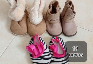 Pack de botas zippy, pantufas e sapato, 19 (novas, nunca usadas)