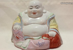 Buda Sorridente Porcelana Chinesa Família Rosa 13A cm