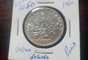 Moeda 5 francos prata 1960