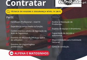 Técnico de Higiene e Segurança nível IV (M/F)