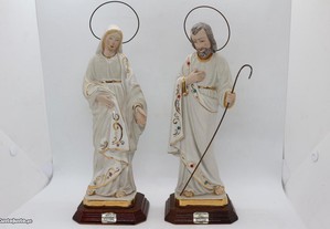 Arte Sacra Maria e José Pasta Limoges Cristais de Áustria e Ouro 30 cm