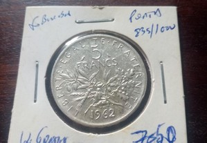 Moeda 5 francos prata 1962