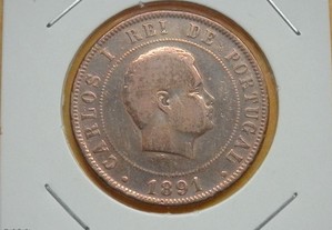 446 - Carlos I: 20 réis 1891 bronze, por 1,00