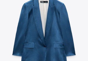 Blazer azul acetinado efeito enrugado da Zara novo