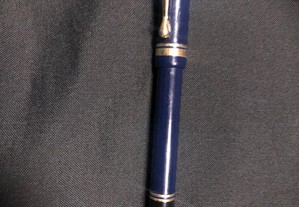 caneta aparo azul e dourada