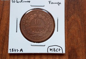 Moeda 10 Centimes 1871-A França (MBC+)