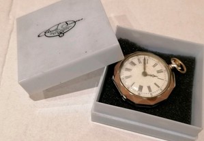 Relógio de bolso prata e ouro cilindro