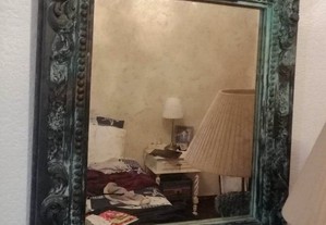 Antigo Espelho e aneleira pintadas à mão " ferro c/verdete"