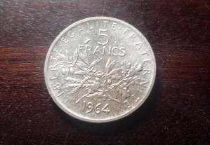 Moeda 5 francos prata 1964