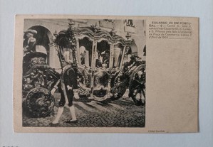 Postal Coche com Rei D. Carlos I, Eduardo VII 1903