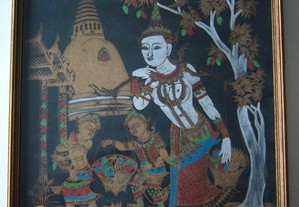 Quadro pintura na seda oriental