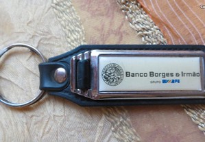 Porta Chaves Banco Borges & Irmão em couro e metal e vidro - comprimento 10 cm