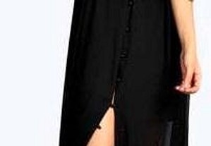 vestido em chiffon preto com lantejoulas prateadas