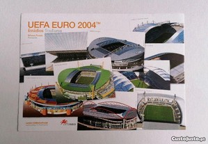 Conjunto de 10 postais com selo do Euro 2004, coleção Estádios de futebol