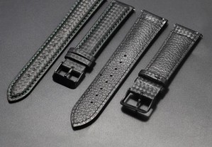 Bracelete Pele Preta Carbono Prespontos Verde 20mm 22mm