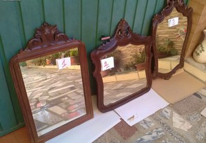 Três espelhos em madeira maciça rústicos impecáveis
