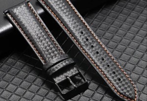 Bracelete Pele Preta Carbono Prespontos Laranja 20mm