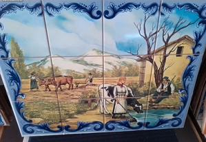 Painel de Azulejos NOVO Bois a Lavrar Camponeses na Lavoura 60x45 CM