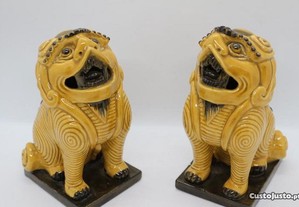 RARO Par Leões / Cão Foo em Porcelana Chinesa XIX
