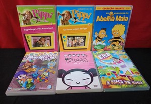 6 DVD Pippi Abelha Maia Pucca Pop Pixie e Elsa