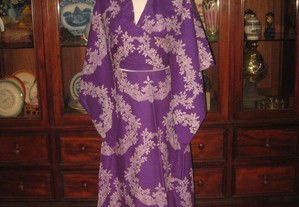 Vintage Antigo vestido pano Cabinda com lenço 1970s
