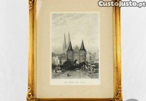 Gravura  The Holstein Gate, Lubeck. , emoldurada