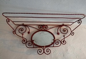 Bengaleiro cabide chapeleiro antigo com espelho em ferro forjado