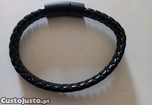 Pulseira em couro sinttico preta, nova