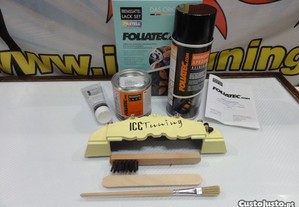 Tinta alta temperatura Foliatec, Amarelo "creamy Vanilla" Brilhante, para bombas / pinças de travão, kit 3c. + kit de instalação