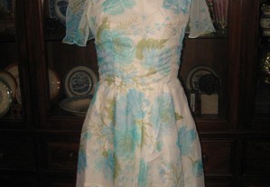 Vintage Antigo vestido em chifon azul 1970s