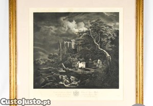 Gravura  Quadro di Giacomo Ruifdael , emoldurada, 1865
