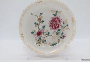 Prato Porcelana Chinesa Família Rosa floral XIX 14 cm