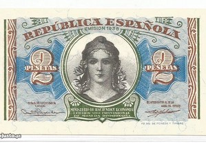 Espadim - Nota de 2 Pesetas de 1938 - Espanha