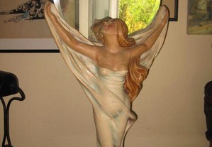 Antiga figura barro arte nova mulher c/ espelho 1900s