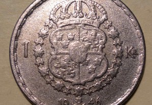 Moeda de 1 Coroa 1946 da Suecia