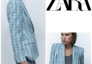 Blazer em tweed azul da Zara novo com etiqueta