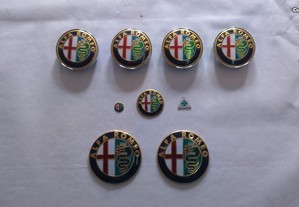 Conjuntos kits de 9 emblemas/símbolos e centros de jante Alfa Romeo