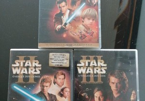 Trilogia dvds Star Wars I A ameaça Fantasma, II O ataque dos clones, III-A vingança dos Sith